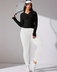 Ruched Zip-Front Sculpt Long Sleeve Top