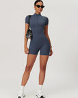 Short Sleeve Zip Sculpt Romper
