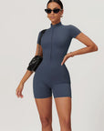 Short Sleeve Zip Sculpt Romper