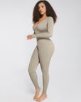 Deep-V Long-Sleeve Seamless Sculpting Jumpsuit