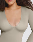 Deep-V Long-Sleeve Seamless Sculpting Jumpsuit