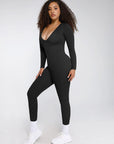 Deep-V Long-Sleeve Seamless Sculpting Jumpsuit