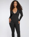 Deep-V Long-Sleeve Seamless Sculpting Jumpsuit