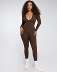 Deep-V Long-Sleeve Seamless Sculpting Jumpsuit