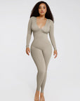 Deep-V Long-Sleeve Seamless Sculpting Jumpsuit