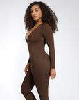Deep-V Long-Sleeve Seamless Sculpting Jumpsuit
