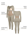 Deep-V Long-Sleeve Seamless Sculpting Jumpsuit
