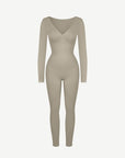 Deep-V Long-Sleeve Seamless Sculpting Jumpsuit