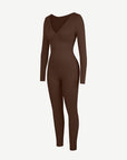 Deep-V Long-Sleeve Seamless Sculpting Jumpsuit