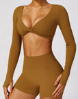 Twist-Front Seamless Sculpting Long-Sleeve Crop Top