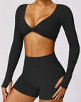 Twist-Front Seamless Sculpting Long-Sleeve Crop Top