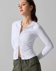 Ruched Zip-Front Sculpt Long Sleeve Top