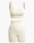 Seamless Sculpting Crop Top and High-Waist Shorts Set