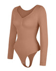 Luna - Long Sleeve Thong Bodysuit – Seamless Shapewear with Bust Support