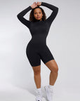 Second-Skin Long-Sleeve Sculpting Short Jumpsuit