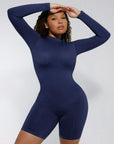 Second-Skin Long-Sleeve Sculpting Short Jumpsuit