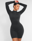 Second-Skin Long-Sleeve Sculpting Short Jumpsuit