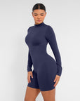 Second-Skin Long-Sleeve Sculpting Short Jumpsuit