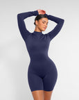 Second-Skin Long-Sleeve Sculpting Short Jumpsuit