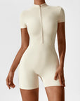 Zip-Front Short-Sleeve Sculpting Jumpsuit