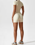 Zip-Front Short-Sleeve Sculpting Jumpsuit