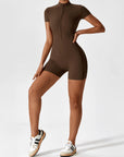 Zip-Front Short-Sleeve Sculpting Jumpsuit