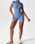 Zip-Front Short-Sleeve Sculpting Jumpsuit
