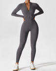 Long-Sleeve Zip-Front Seamless Sculpting Jumpsuit