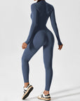 Long-Sleeve Zip-Front Seamless Sculpting Jumpsuit
