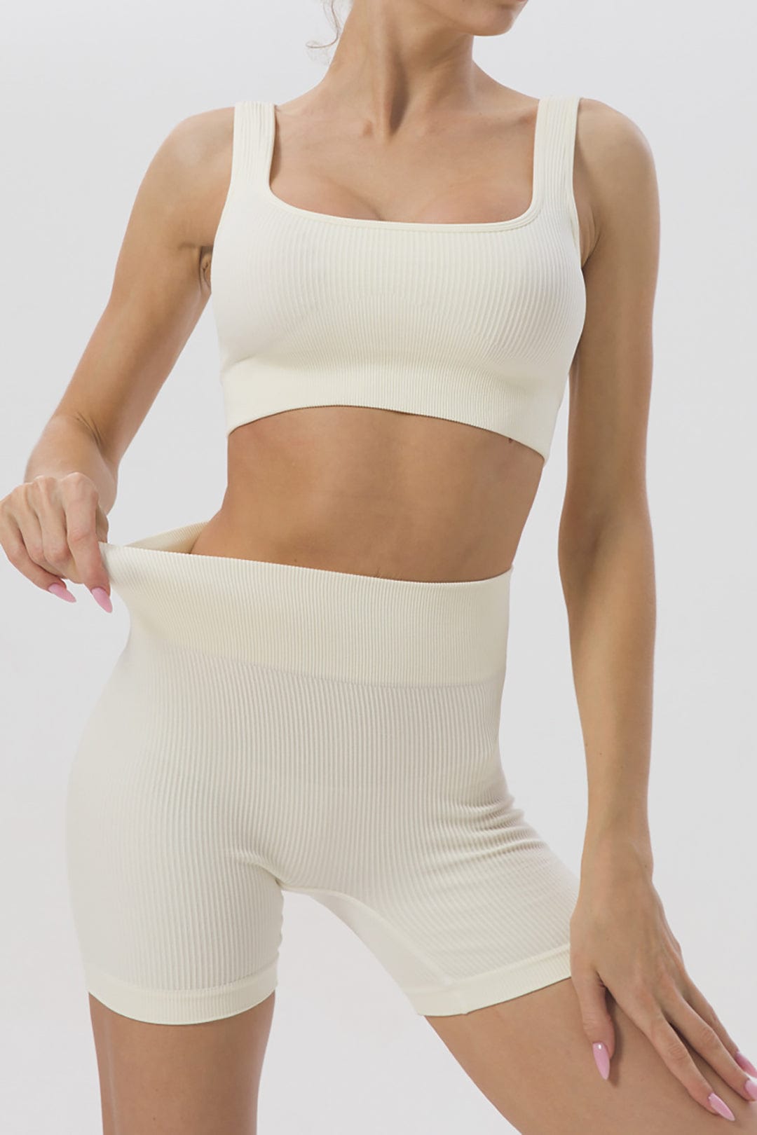 Seamless Sculpting Crop Top and High-Waist Shorts Set