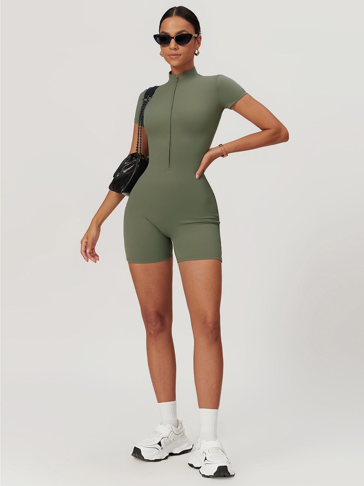 Short Sleeve Zip Sculpt Romper