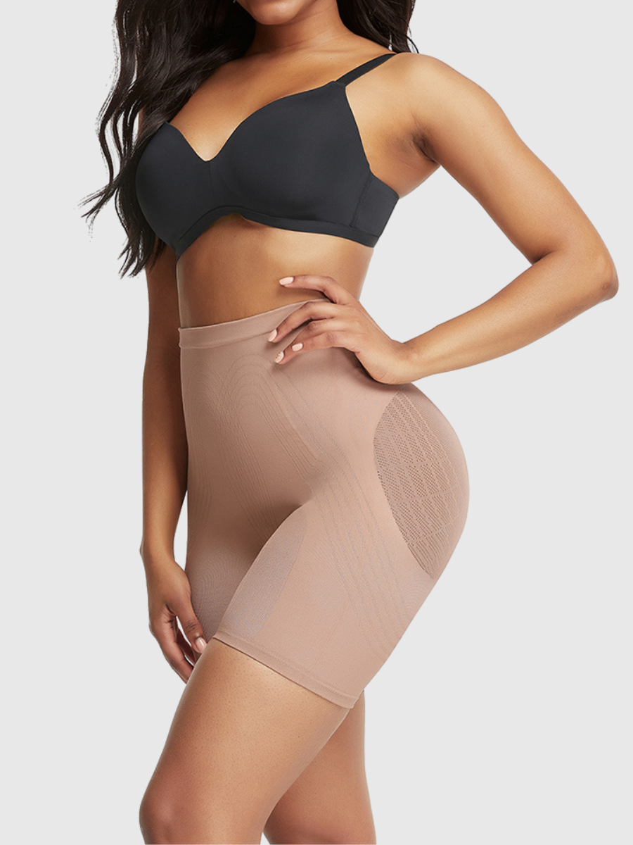Mesh-Panel Lift Sculpting High-Waist Shapewear Shorts