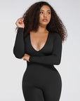 Deep-V Long-Sleeve Seamless Sculpting Jumpsuit