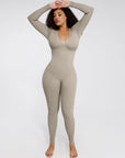 Deep-V Long-Sleeve Seamless Sculpting Jumpsuit