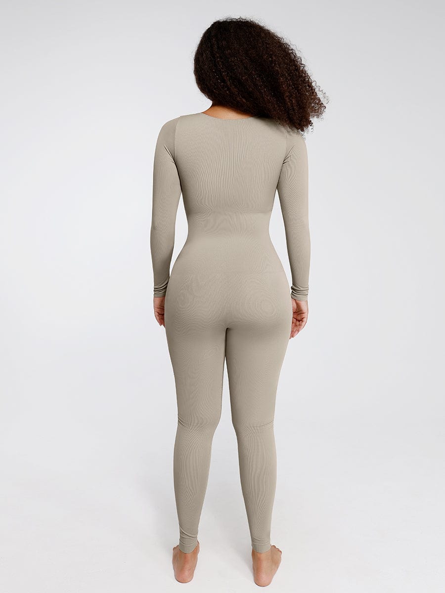 Deep-V Long-Sleeve Seamless Sculpting Jumpsuit