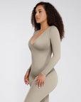 Deep-V Long-Sleeve Seamless Sculpting Jumpsuit