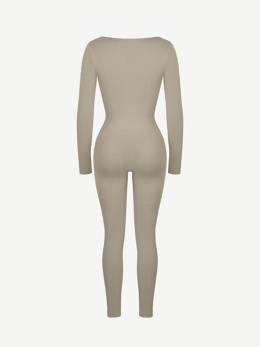 Deep-V Long-Sleeve Seamless Sculpting Jumpsuit
