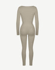 Deep-V Long-Sleeve Seamless Sculpting Jumpsuit