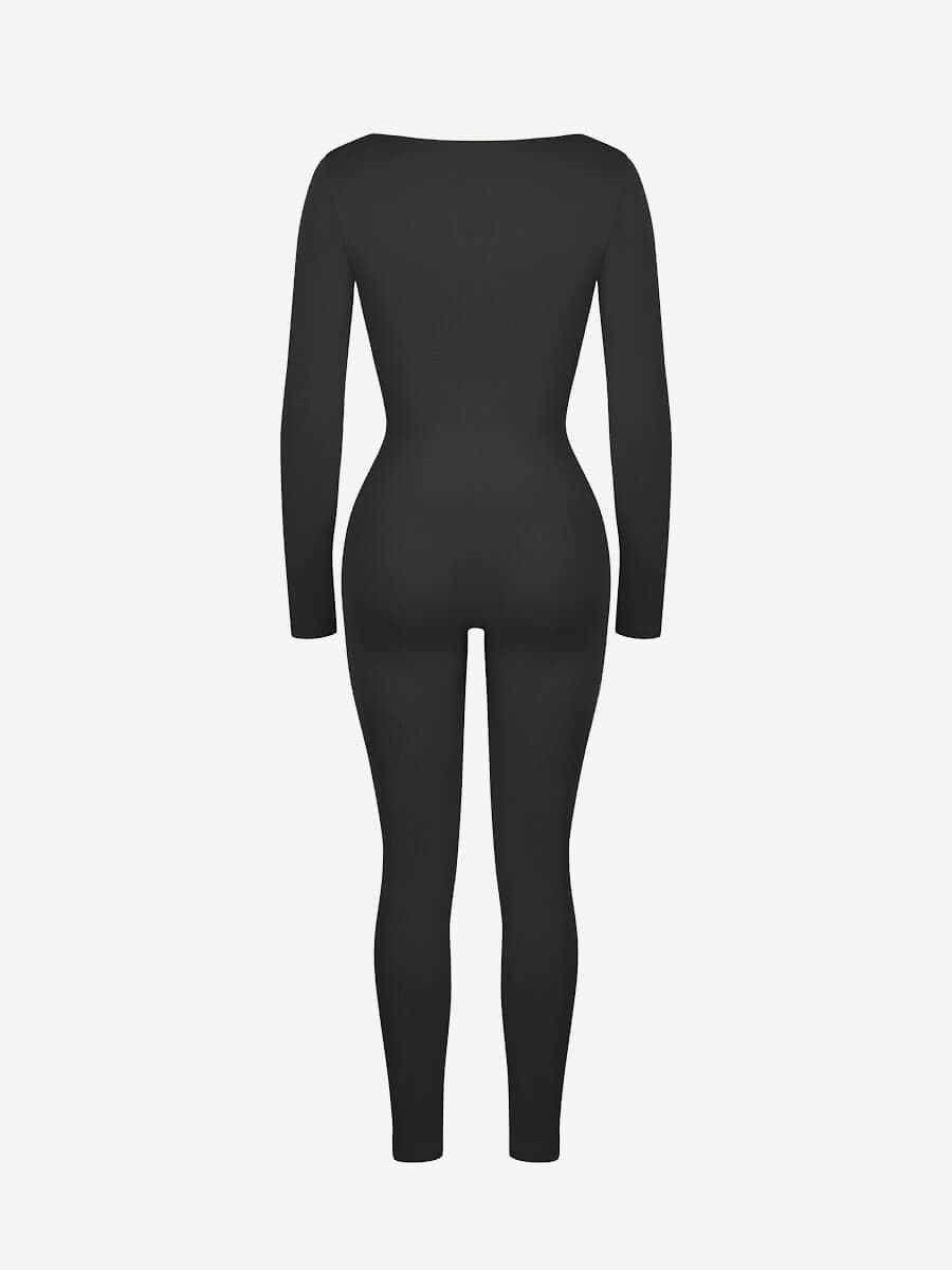 Deep-V Long-Sleeve Seamless Sculpting Jumpsuit