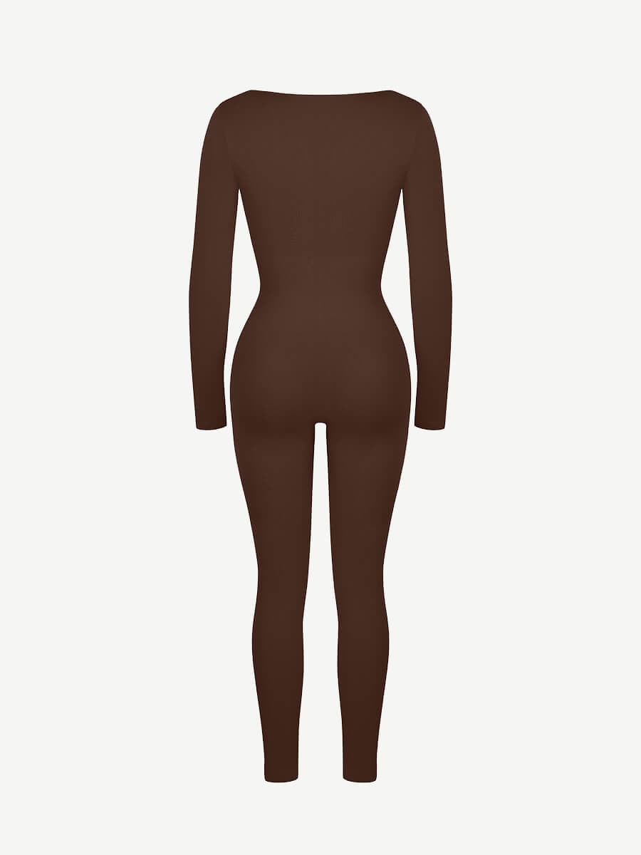 Deep-V Long-Sleeve Seamless Sculpting Jumpsuit