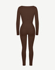 Deep-V Long-Sleeve Seamless Sculpting Jumpsuit