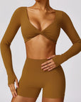 Twist-Front Seamless Sculpting Long-Sleeve Crop Top