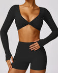 Twist-Front Seamless Sculpting Long-Sleeve Crop Top