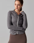 Ruched Zip-Front Sculpt Long Sleeve Top