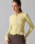 Ruched Zip-Front Sculpt Long Sleeve Top