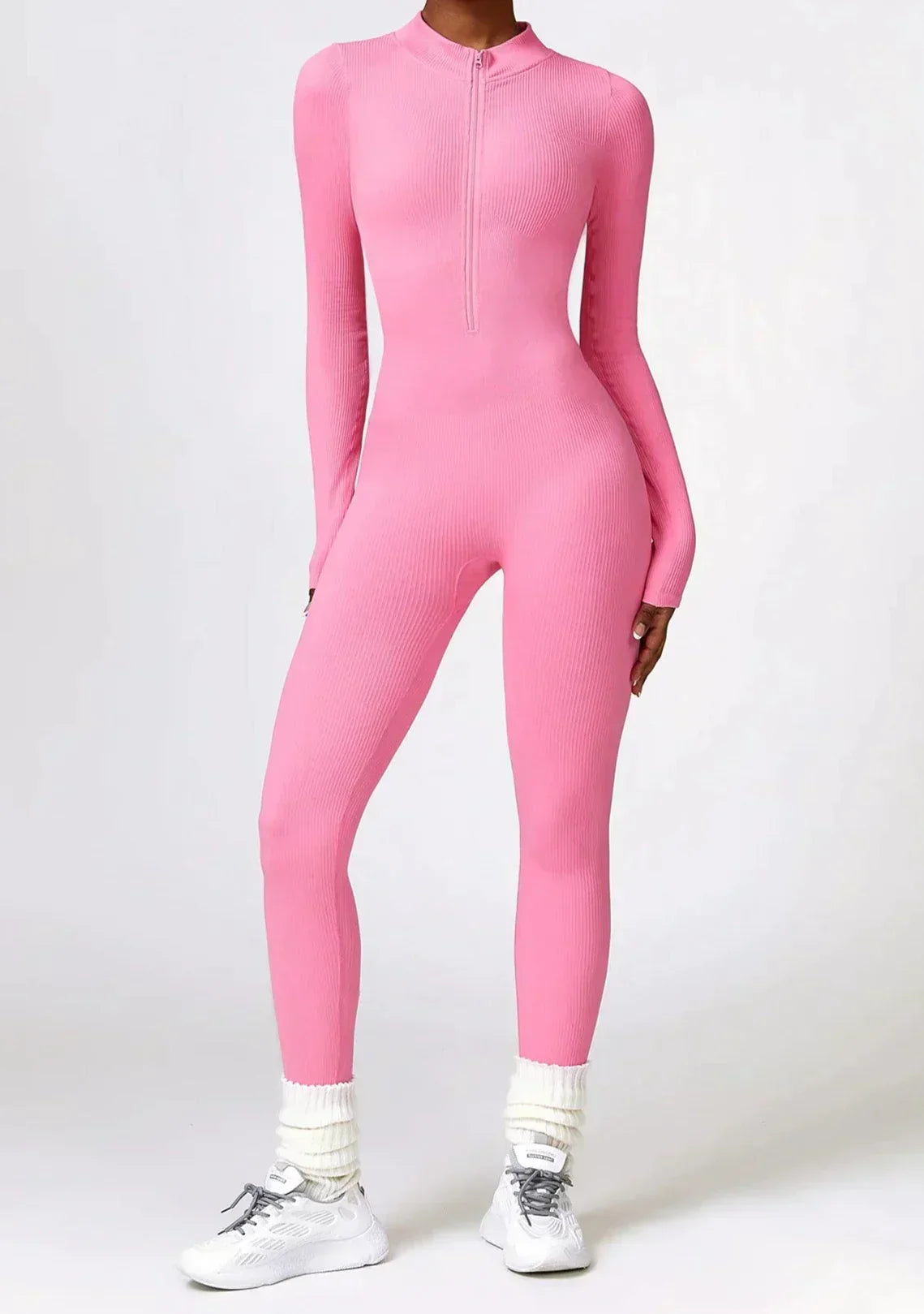 Ribbed Zip-Up Sculpting Jumpsuit