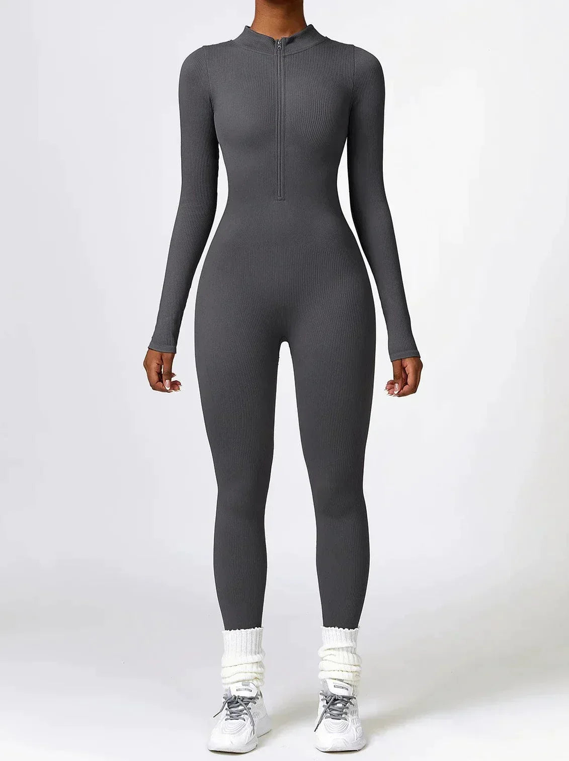 Ribbed Zip-Up Sculpting Jumpsuit