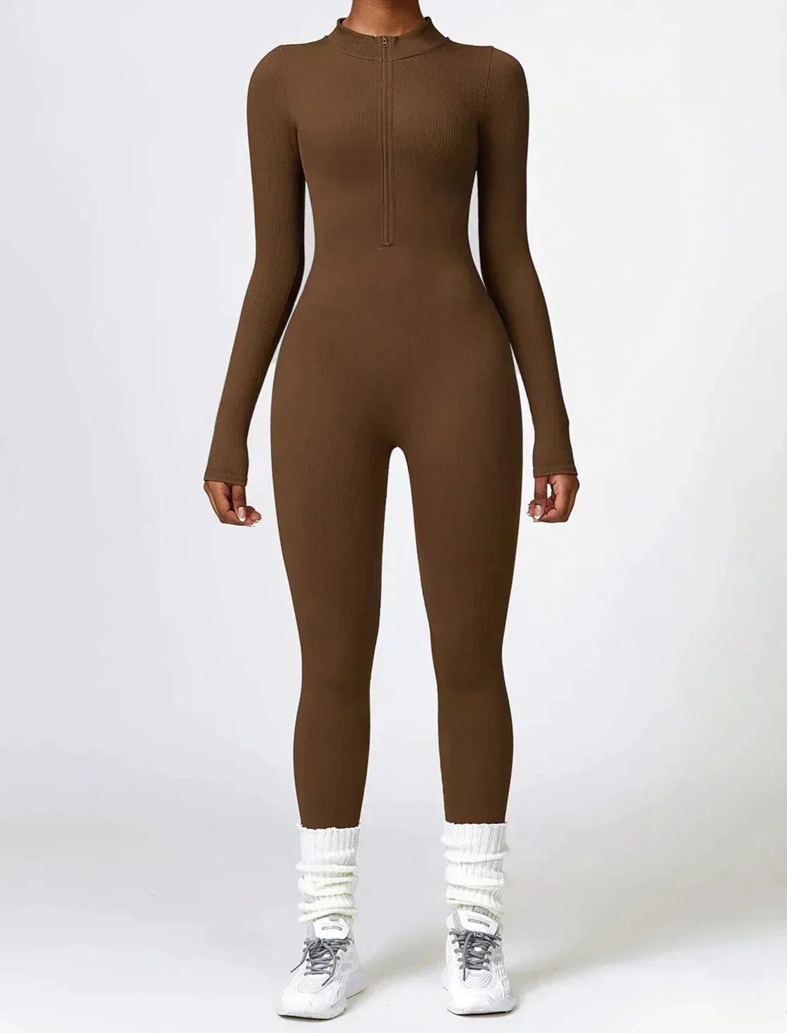 Ribbed Zip-Up Sculpting Jumpsuit