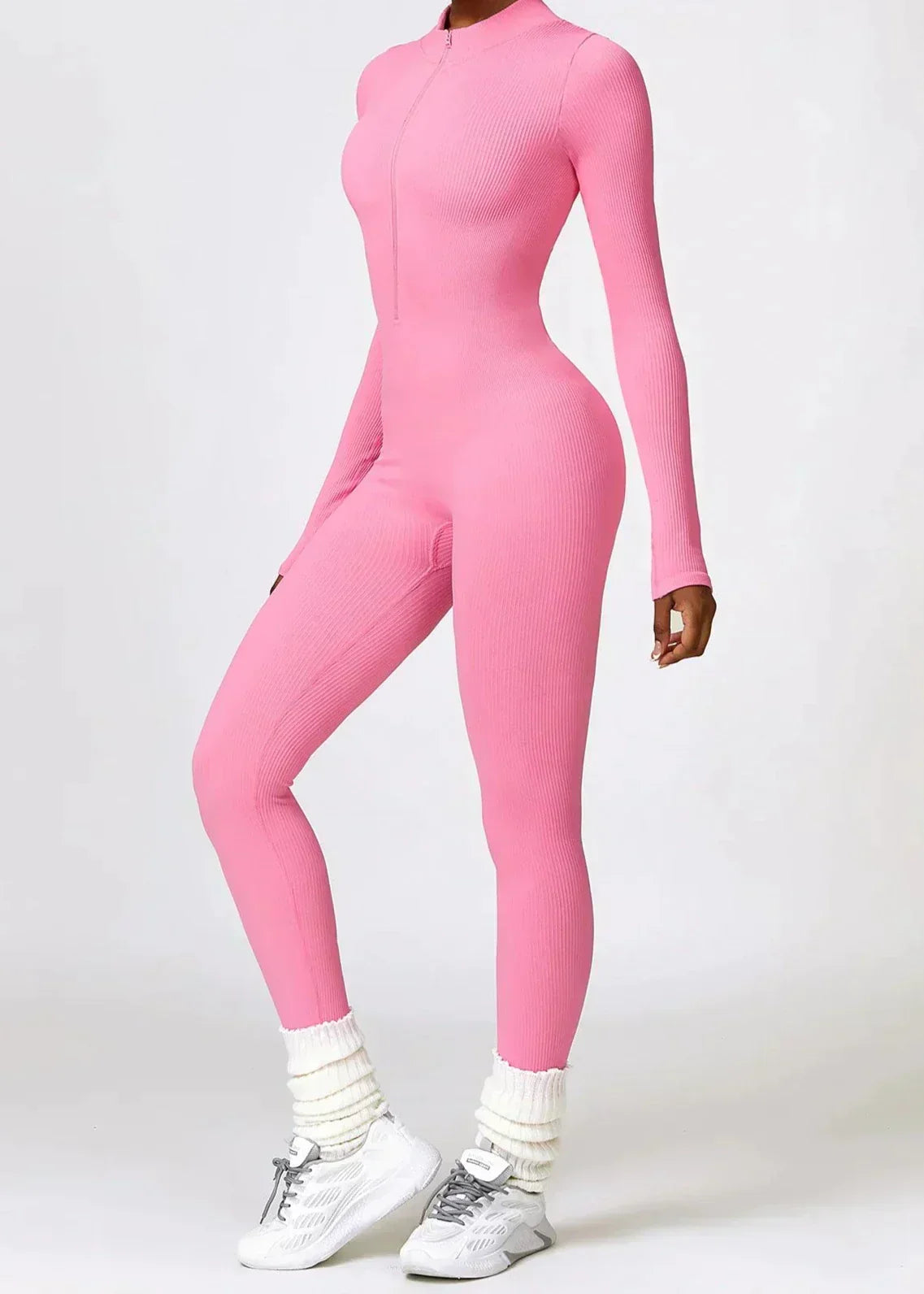 Ribbed Zip-Up Sculpting Jumpsuit