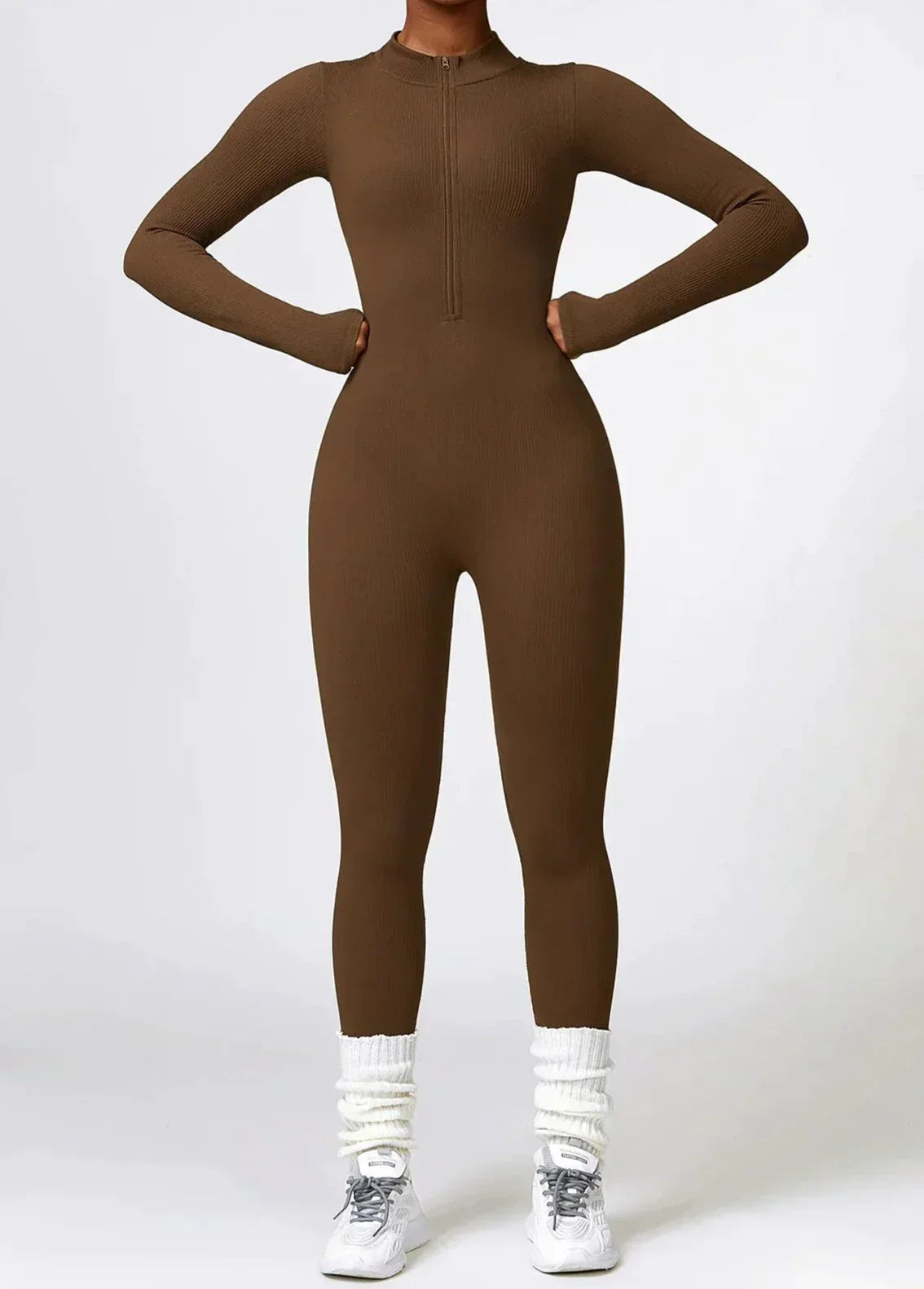Ribbed Zip-Up Sculpting Jumpsuit